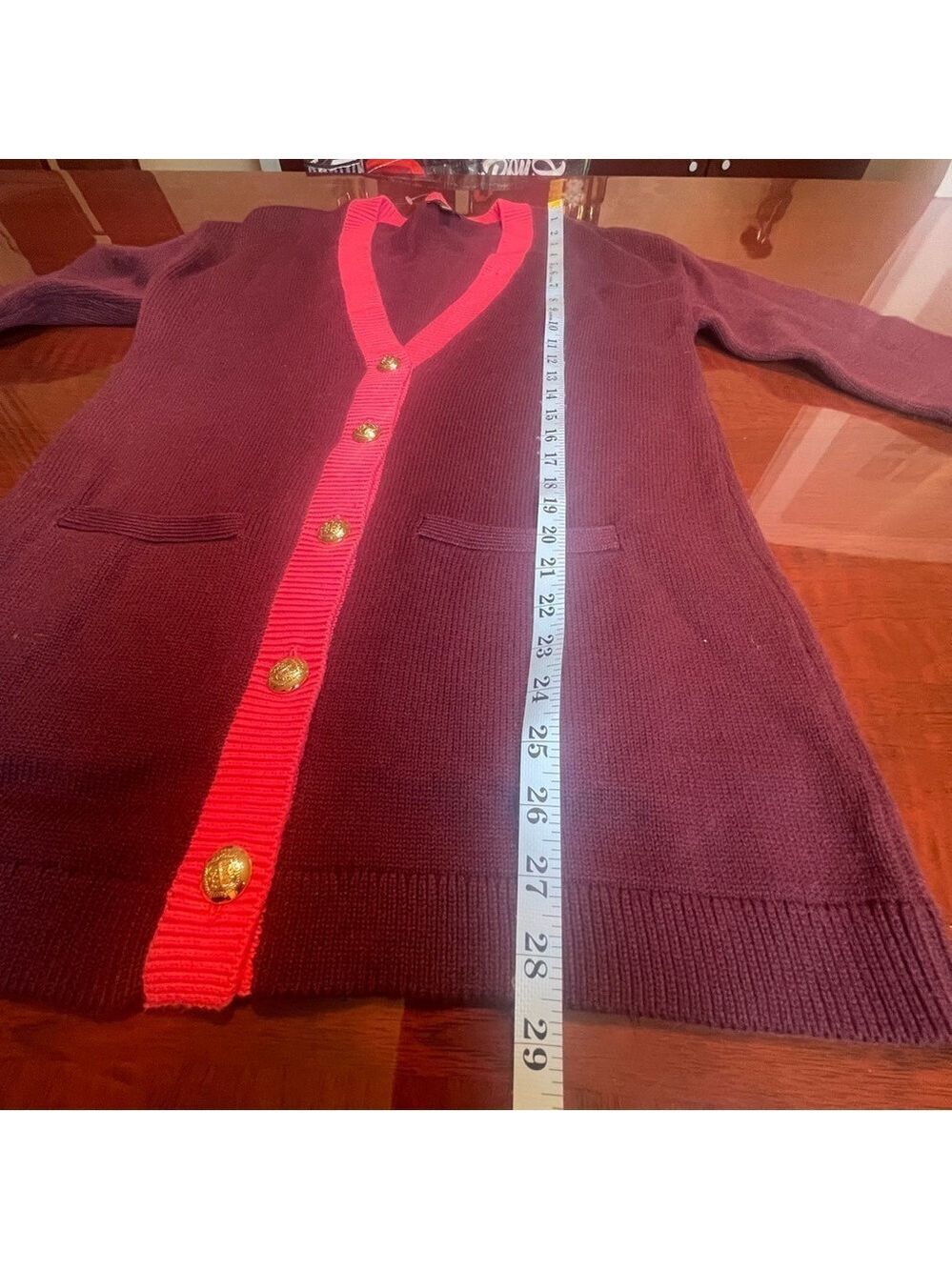 New Talbots V-Neck Tipped Cotton Burgundy Grandpa Cardigan Boyfriend Sweater MP - Picture 10 of 13